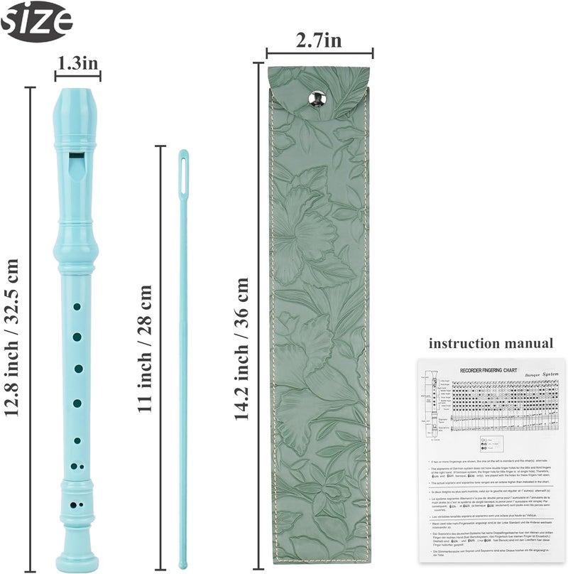 Haecsfl Recorder Instrument for Beginner Adults,8-Hole Soprano Descant Recorder Music Flute with with Cleaning Rod & Leather Case For Home Entertainment(2-Carved Dark Green) - Image 2